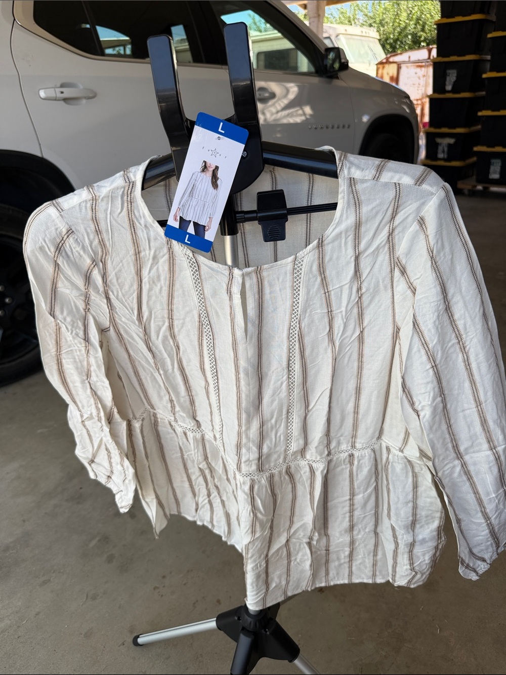 Fever Cream Blouse with Tan Stripes
